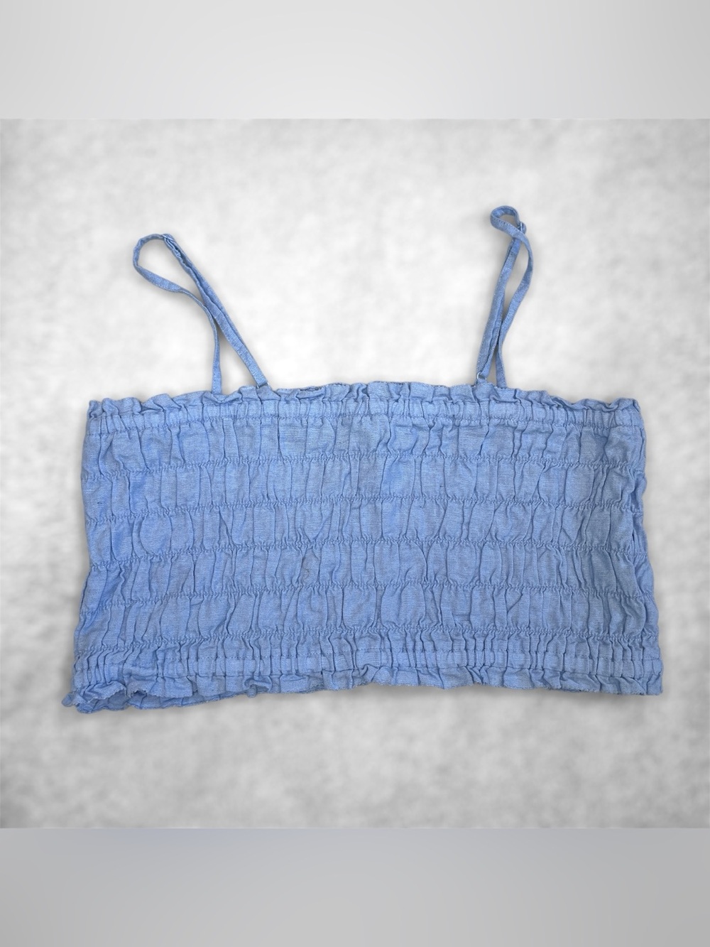 American Eagle Womens Smocked Linen Blend Tank Top Cropped Size Medium Blue